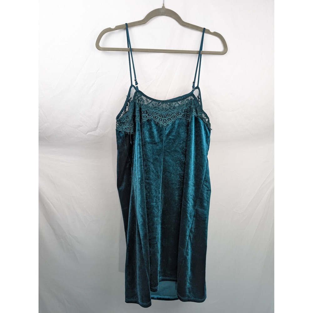 Fairy Grunge Velvet Lace Mini Dress Size M Teal Green Whimsigoth Ethereal Witchy - Picture 6 of 8